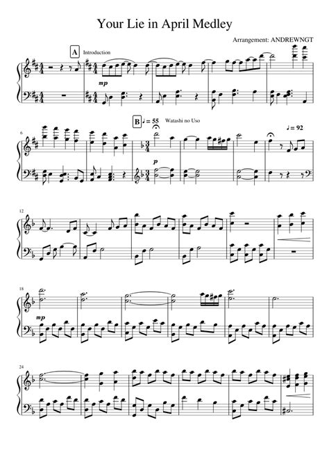 Your Lie In April Medley Ver 2 Sheet Music For Piano Download Free In