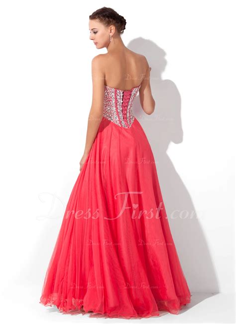 A Lineprincess Sweetheart Floor Length Tulle Prom Dresses With Beading