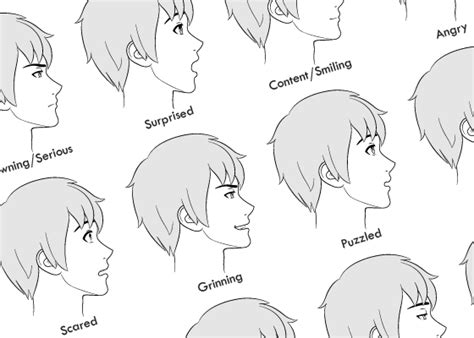 How to draw anime manga male female hair animeoutline. How to Draw Anime Male Facial Expressions Side View ...