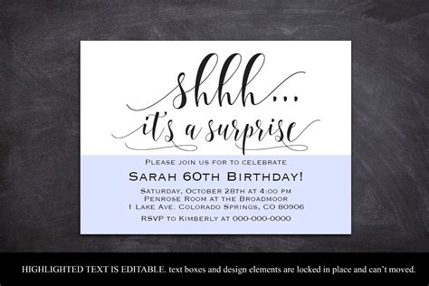 Surprise Party Invitation Template Shhh Its A Surprise 358435 Card