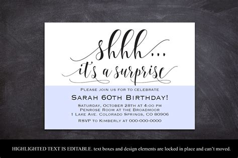 Surprise party invitation template Shhh it's a surprise (358435) | Card