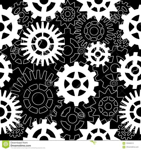 Abstract Seamless Pattern With Gears On A Black Background Stock