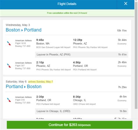 American – $264: Boston – Portland, Oregon (and vice versa). Roundtrip