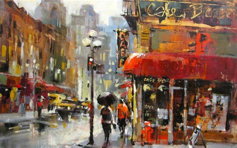 City Street Rain Painting Wallpaper 2560x1600 9145