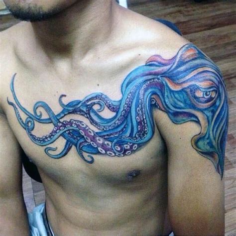 Well, many believe that it is a noxious substance that's used to scare predators off. Chest And Shoulder Squid Tattoo For Men In Blue Ink # ...