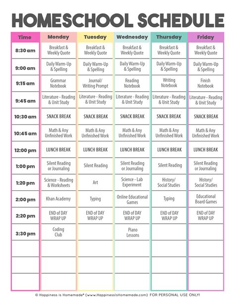 Free Printable Homeschool Schedule Printable Homeschool Schedule From
