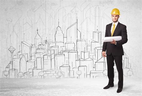 Construction Worker With Cityscape Background Stock Photo Image Of