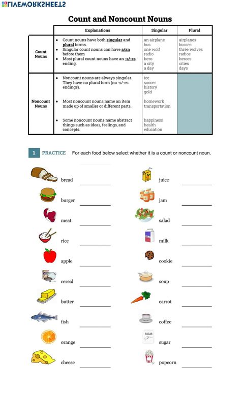 Countable And Uncountable Nouns Online Activity For Esl Level 2 You