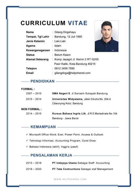 Contoh Cv Word Curriculum Vitae Gratis Terbaru