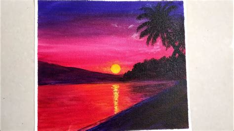 Easy Sunset Seascape Beach Landscape Painting Tutorial For Beginners