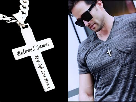 Customized Engraved Cross Necklace Sterling Silver Mens Cross Etsy