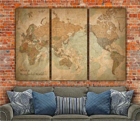 Pacific Centered Push Pin Travel Map Of The World 3 Panel Etsy