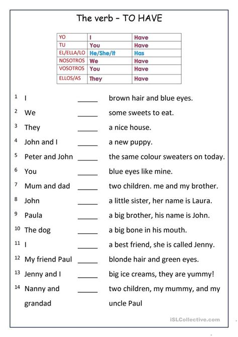 The Verb Form To Have English Esl Worksheets For Distance Learning