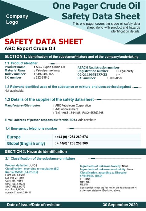 Safety Data Sheet Template