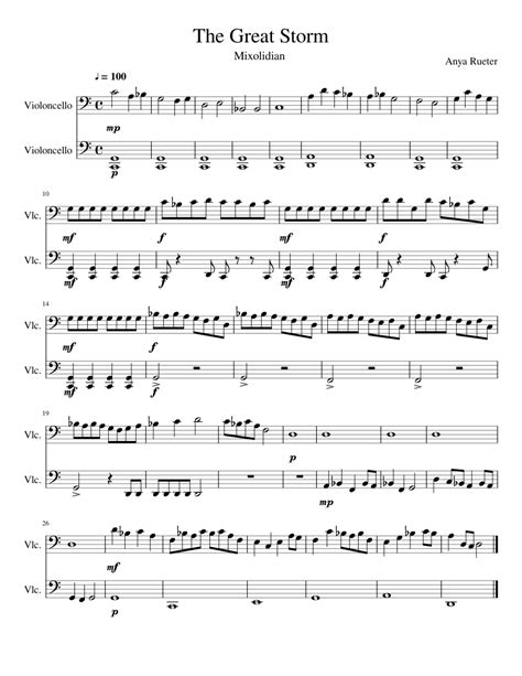 Music notation created and shared online with flat The Great Storm Sheet music for Cello (String Duet) | Musescore.com