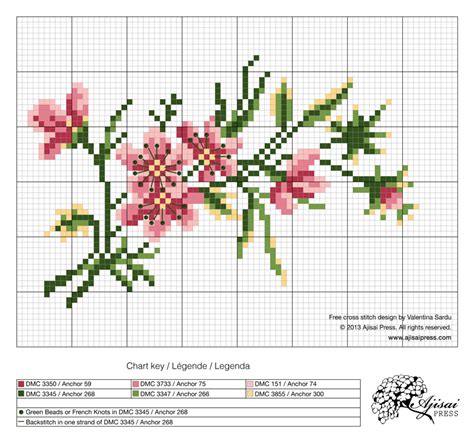 Free flowers cross stitch pattern. freebie | Ajisai Press | Page 2