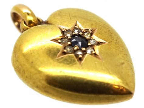 Edwardian 15ct Gold Sapphire And Diamond Heart Shaped Pendant 591h