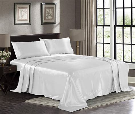 Satin Sheets Queen 4 Piece White Hotel Luxury Silky Bed Sheets