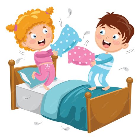 Premium Vector Vector Illustration Of Kids Playing Pillow Fight