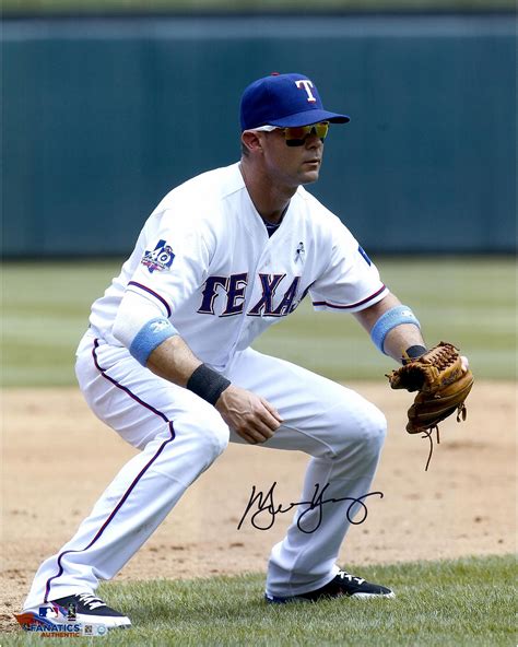 Michael Young Texas Rangers Autographed 16 X 20 Fielding Position