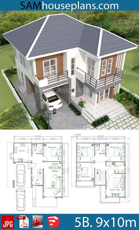 House Plans 9x10m With 5beds Samhouseplans