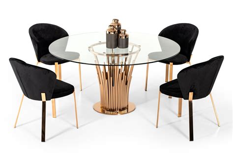 Wow your clients with our modern glass conference tables available in 16 standard painted back glass colors as well as custom colors and technology integration. Modrest Paxton Modern Round Glass & Rosegold Dining Table