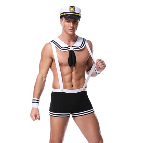 Adult Men Sexy Sailor Costume Hot Erotic Sexy Slim Fit White Seaman