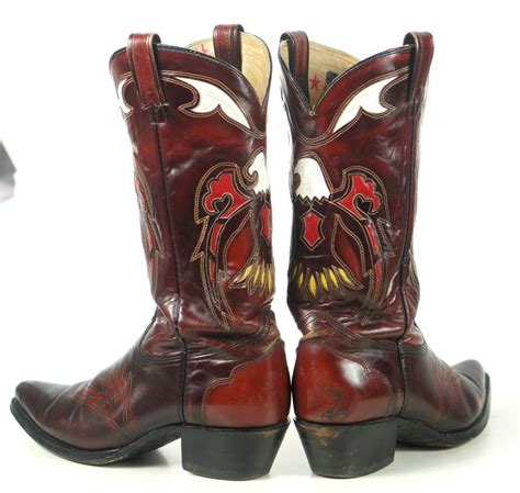 Texas Vintage Inlay Cowboy Western Boots Multicolor Eagles Us Made Men