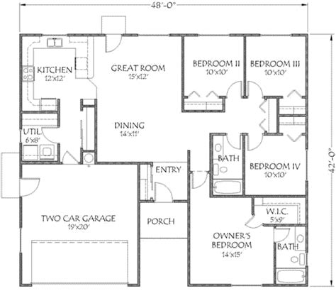 Floor Plan Traditional Style House Plan 4 Beds 2 Baths 1500 Sqft