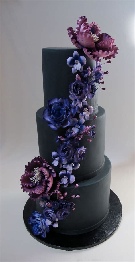Black Fondant Extended Tiers With Flower Cascade 900440 Cake Designs