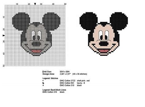 This is a pattern only! Disney cartoons Mickey Mouse face free and small cross ...