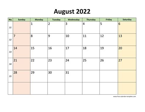 August 2022 Free Calendar Tempplate Free Calendar