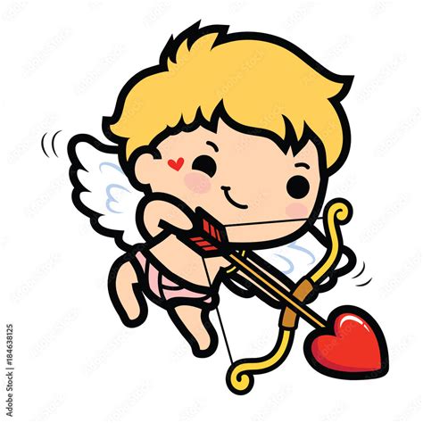 Happy Valentines Day Cute Cartoon Cupid Shooting Arrow Heart Stock