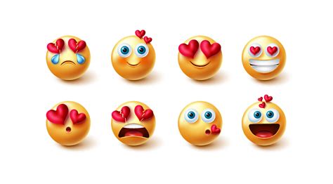 Emoji Valentines Vector Set Emojis Characters In 3d Inlove Blushing And Happy Emotions And