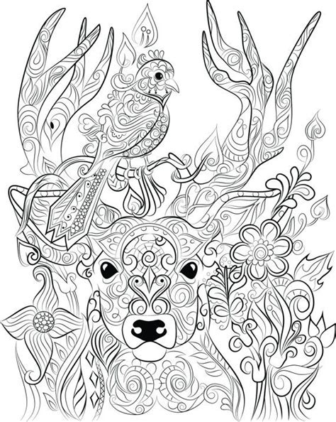 Hand drawn magic horned deer for adult anti stress coloring page with high details isolated on white background, illustration in zentangle style. Pin by MarischКа Korepina on coloring deer | Deer coloring ...