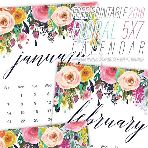 Free Printable 2018 Floral 5x7 Calendar The Cottage Market Free