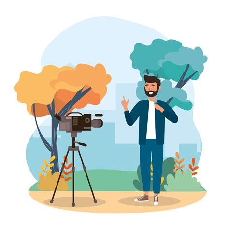 Male Reporter In Front Of Camera In Park 672266 Vector Art At Vecteezy