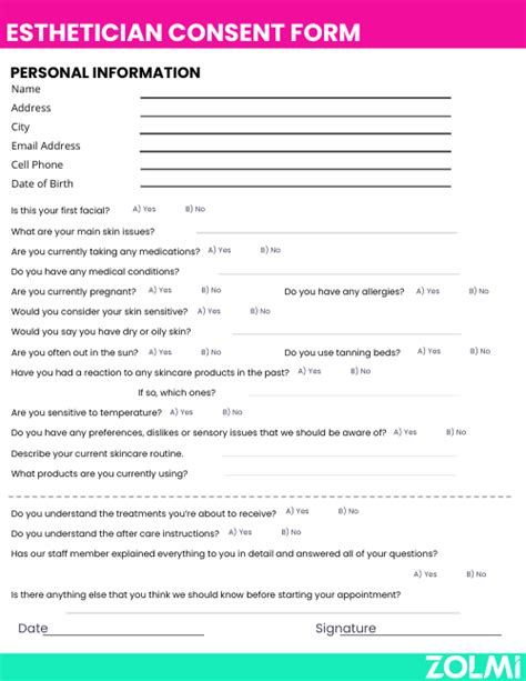 Esthetician Consent Form Examples For 2024