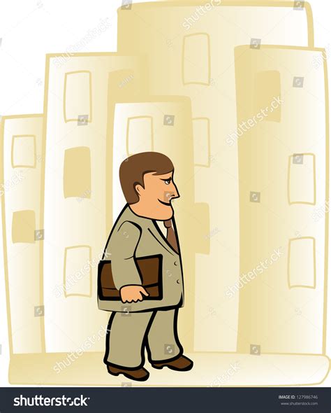 Cute Important Cartoon Businessman Going Work Stock Illustration