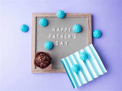 Happy Fathers Day Greeting Card With Letter Board And Blue Meringues
