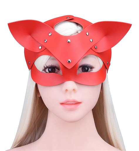 Sexy Leather Cat Mask For Women Bdsm Fetish Cat Head Black Eye Mask Halloween Carnival Party