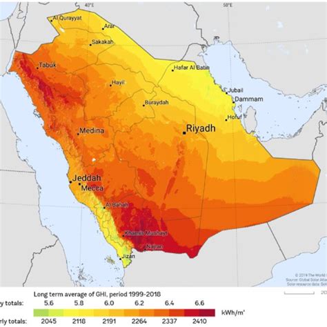 Global Horizontal Irradiation In Saudi Arabia Solar Resource Maps
