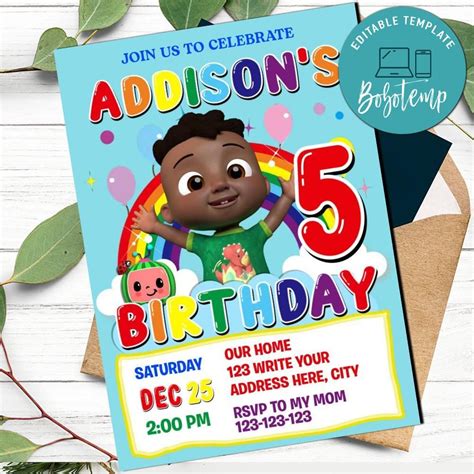 Cocomelon Cody Invitation Template To Print At Home Createpartylabels