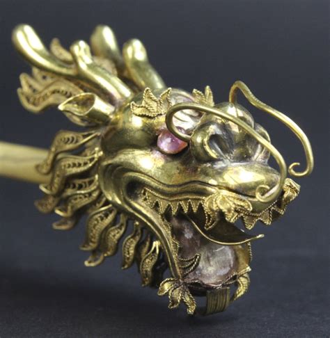 Sold Price Chinese 18k Gold Dragon Head Hair Ornament May 3 0116 6