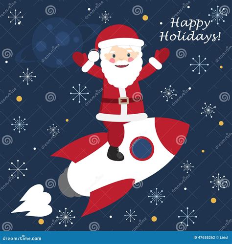 Santa Claus On The Rocket Ship Flying Through Space Stock Vector
