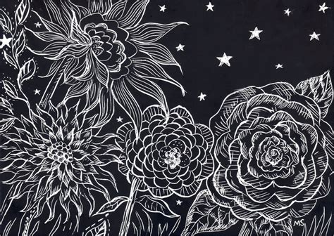 Starry Night Black And White Art Scratchboard Art Original Etsy