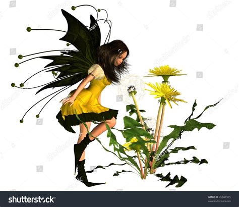 Springtime Dandelion Fairy Blowing Dandelion Seeds Stock Illustration