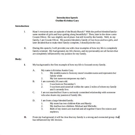 › college class introduction sample › class introductions example › introduction for online class › class introduction discussion example. 4+ Introduction Speech Outline Templates - PDF, Word | Free & Premium Templates
