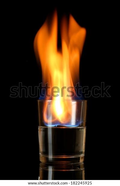 Glass Burning Alcohol On Black Background Stock Photo 182245925