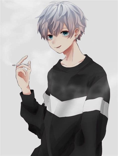 Whitehair Animeboy Cigarette Smoking Anime Guys Shirtless Hot